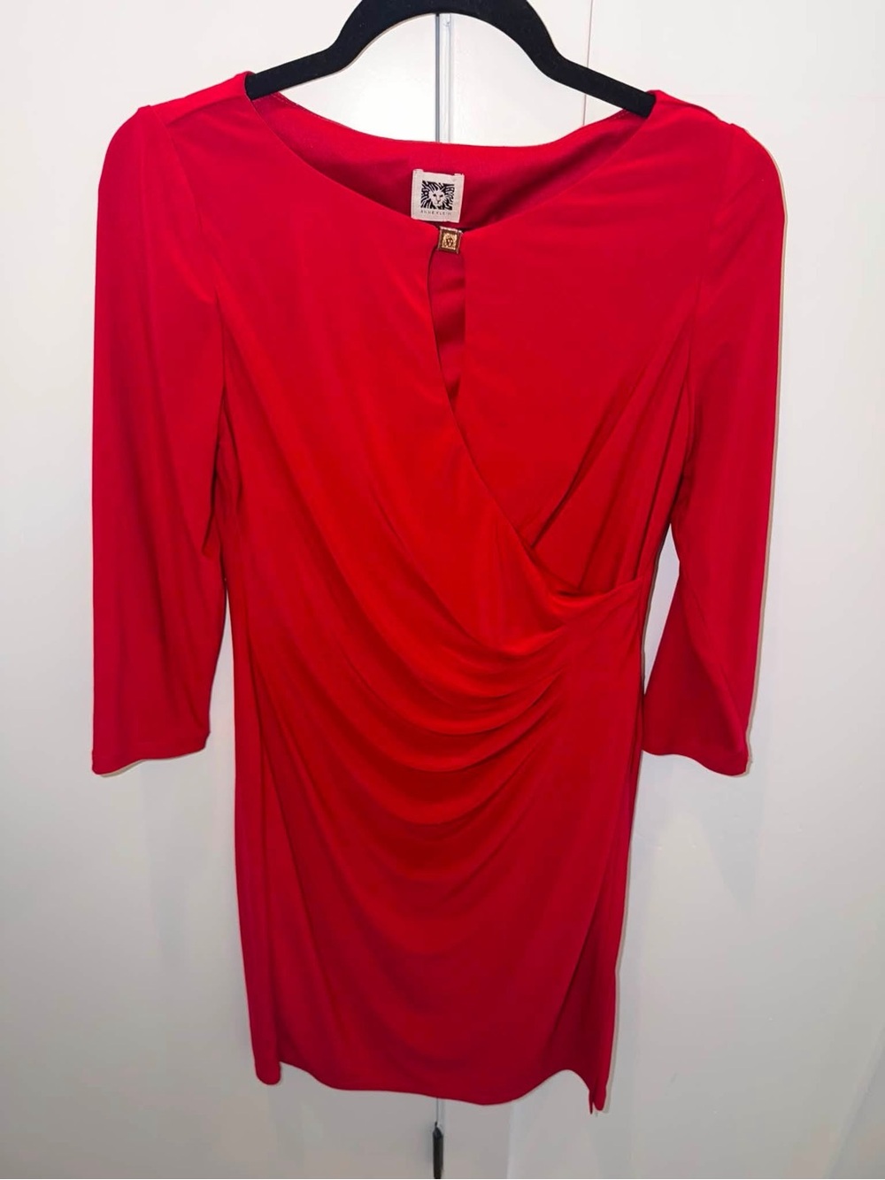 Anne Klein Red Draped Long-Sleeve Cocktail Dress